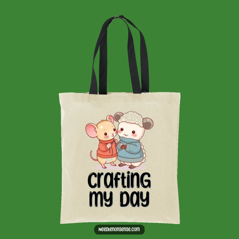 Funny Mouse & Sheep Knitting Tote Bag: Carry Your Crafty Treasures!